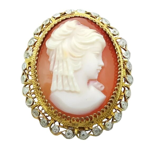 Beautiful Vintage 800 Silver Austria Filigree Shell Cameo Pendant Brooch/Pin - Picture 5 of 5
